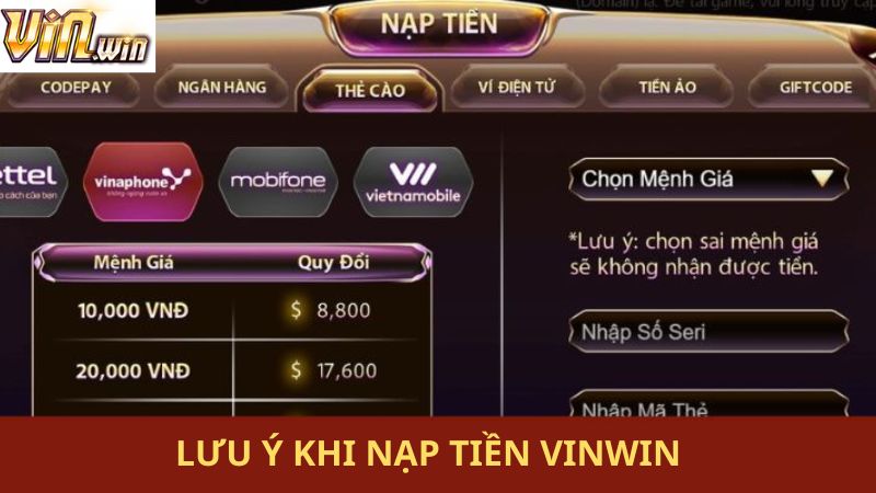 Những điều lưu ý khi nạp tiền vào tài khoản Vinwin dễ dàng